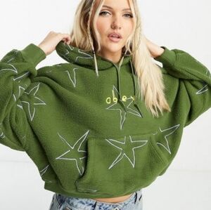 OBEY Green Embroidered Stargaze Fleece Hoodie Sweatshirt Medium